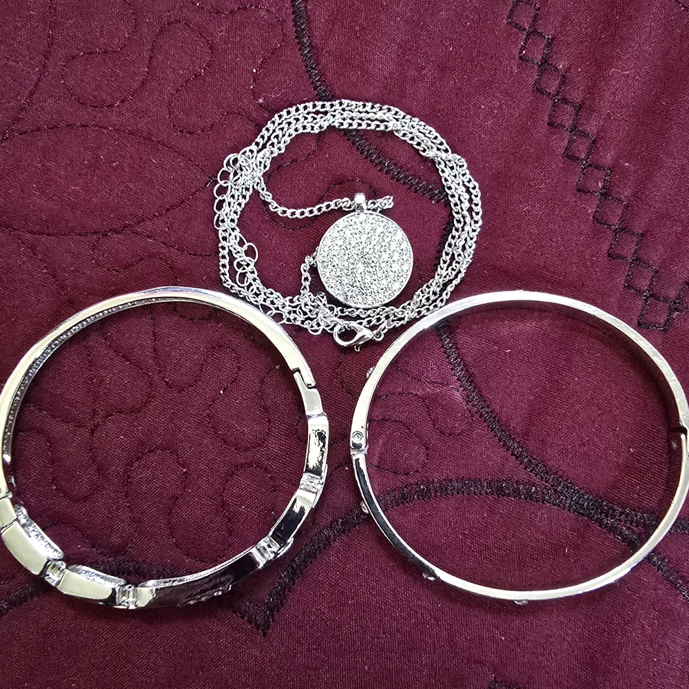 Silver Crystal Bracelet and 18" Pendant Necklace Set - Picture 3 of 3